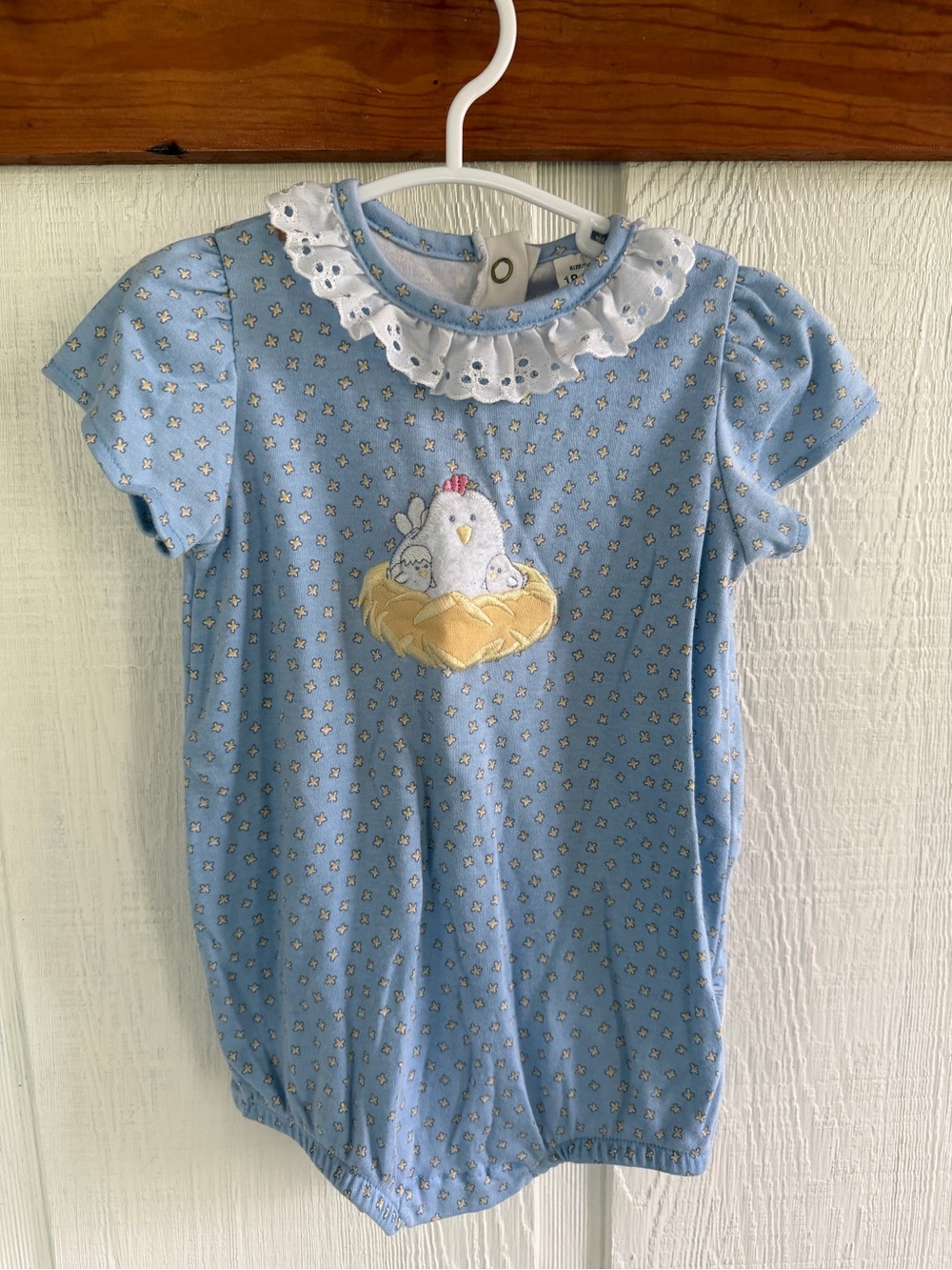 Vintage healthtex Blue Baby Chick Appliqué One-Piece Romper Cottagecore Country